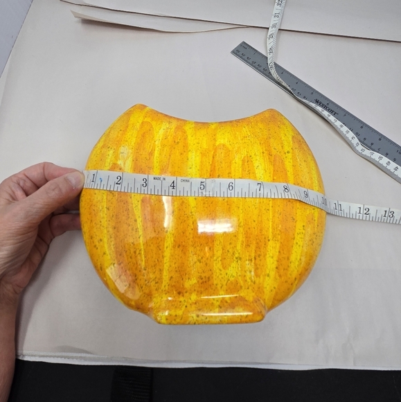 Italian Hand Made Flower Vase Bright Bold Hand Painted Flowers Yellow Orange - Picture 14 of 14